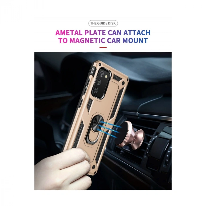 Samsung Galaxy A02s Kılıf Sofya Yüzüklü Silikon Kapak - Gold