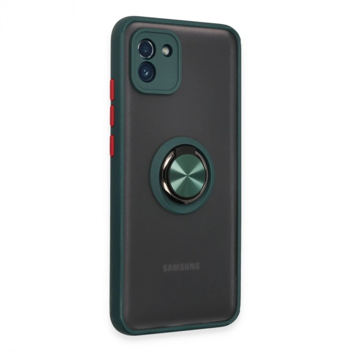 Samsung Galaxy A03 Kılıf Montreal Yüzüklü Silikon Kapak - Yeşil
