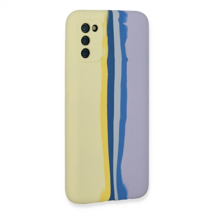 Samsung Galaxy A03s Kılıf Ebruli Lansman Silikon - Sarı-lila