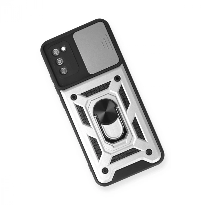 Samsung Galaxy A03s Kılıf Pars Lens Yüzüklü Silikon - Gümüş