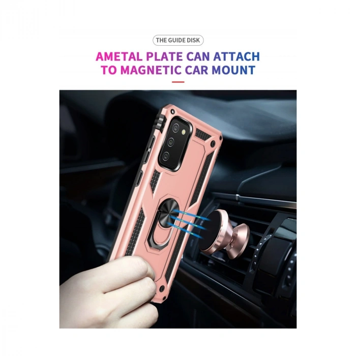 Samsung Galaxy A03s Kılıf Sofya Yüzüklü Silikon Kapak - Rose
