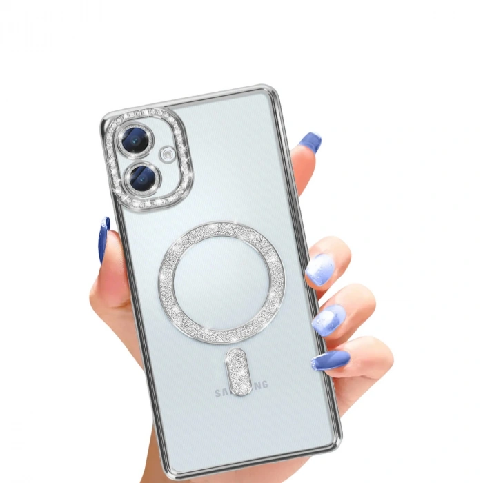 Samsung Galaxy A06 Joke Simli Magneticsafe Kılıf - Gümüş