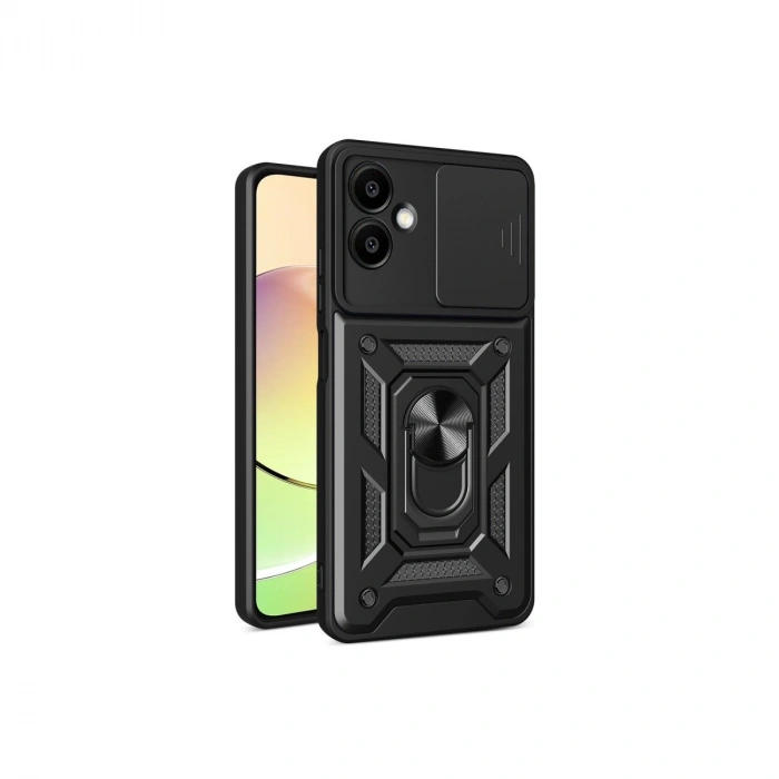 Samsung Galaxy A06 Kılıf Pars Lens Yüzüklü Silikon - Siyah