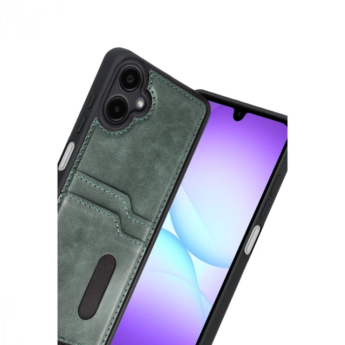 Samsung Galaxy A07 4g Sara Kartvizitli Deri Kılıf - Yeşil