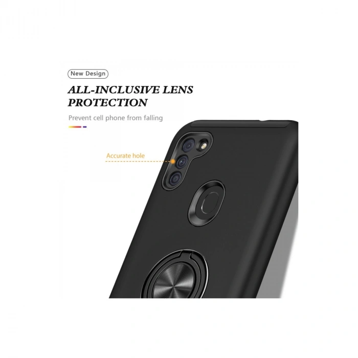 Samsung Galaxy A11 Kılıf Elit Yüzüklü Kapak - Siyah