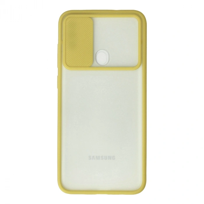 Samsung Galaxy A11 Kılıf Palm Buzlu Kamera Sürgülü Silikon - Sarı