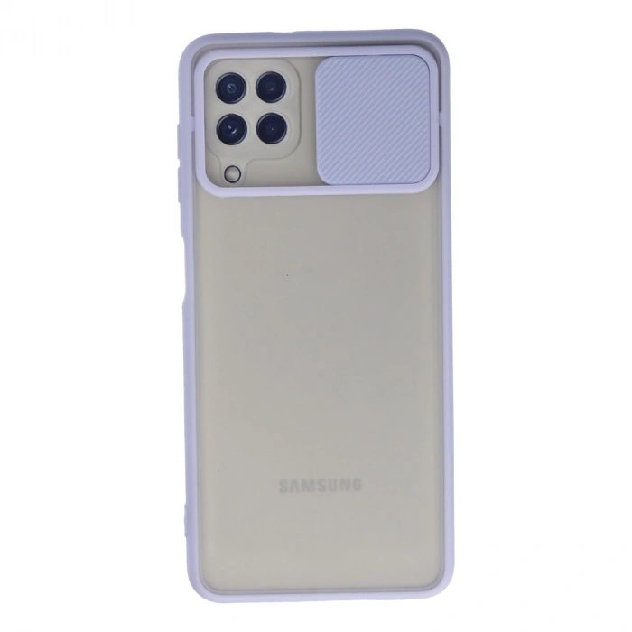 Samsung Galaxy A22 Kılıf Palm Buzlu Kamera Sürgülü Silikon - Lila