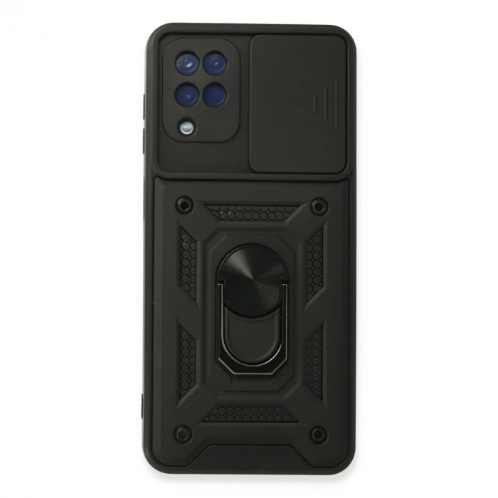 Samsung Galaxy A22 Kılıf Pars Lens Yüzüklü Silikon - Siyah