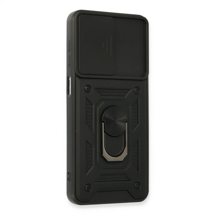 Samsung Galaxy A22 Kılıf Pars Lens Yüzüklü Silikon - Siyah