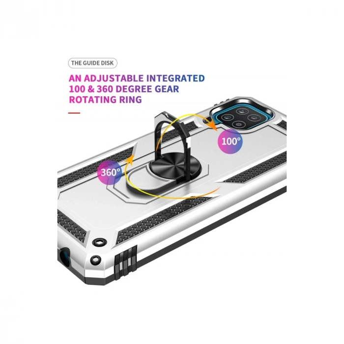 Samsung Galaxy A22 Kılıf Sofya Yüzüklü Silikon Kapak - Gümüş