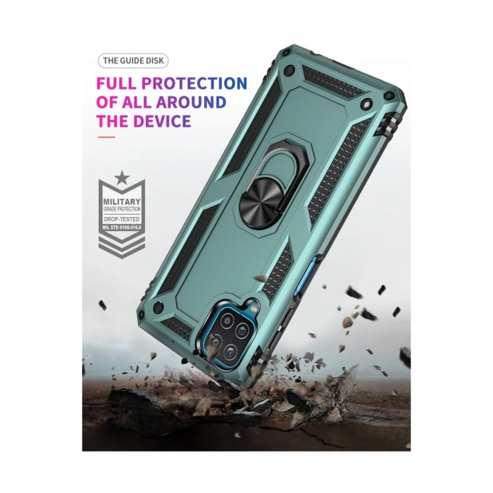 Samsung Galaxy A22 Kılıf Sofya Yüzüklü Silikon Kapak - Yeşil