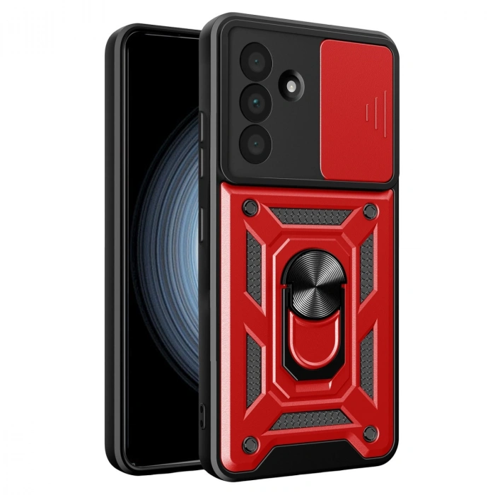 Samsung Galaxy A37 5g Pars Lens Yüzüklü Silikon - Kırmızı