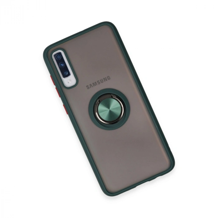 Samsung Galaxy A70 Kılıf Montreal Yüzüklü Silikon Kapak - Yeşil