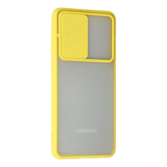 Samsung Galaxy A72 Kılıf Palm Buzlu Kamera Sürgülü Silikon - Sarı