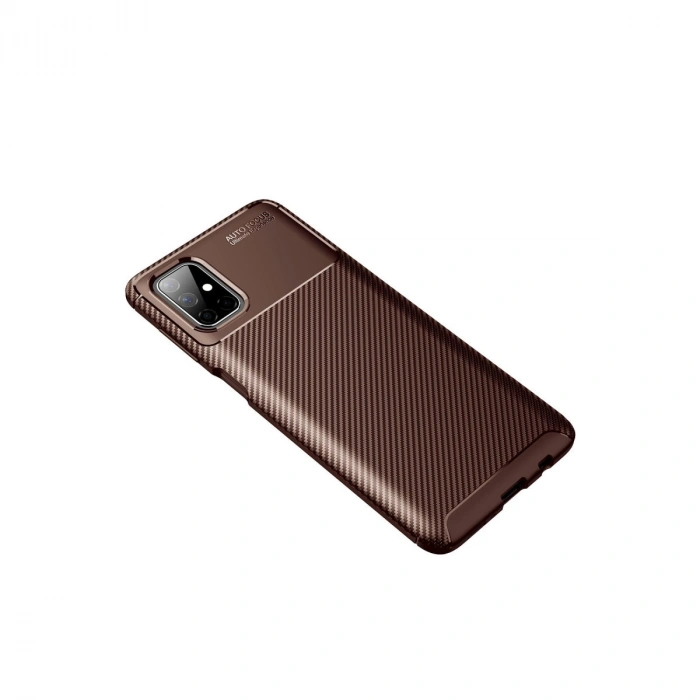 Samsung Galaxy M51 Kılıf Auto Focus Karbon Kapak - Kahverengi