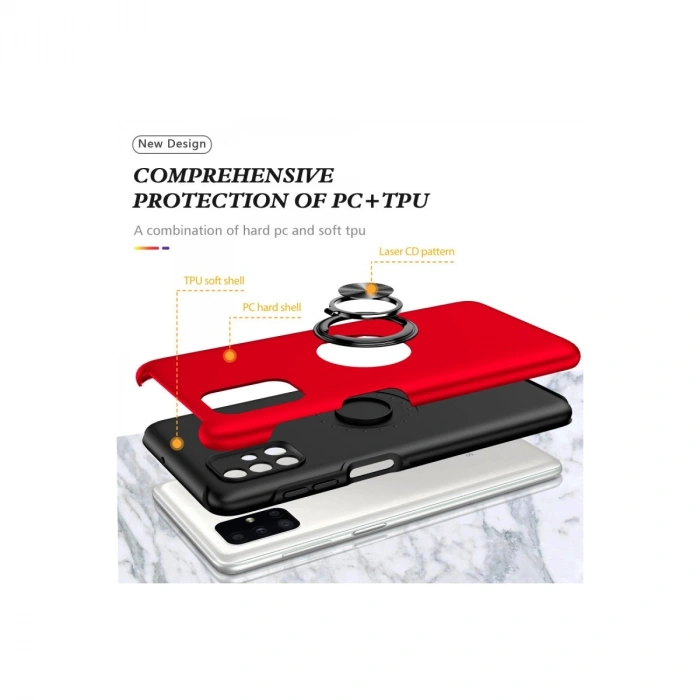 Samsung Galaxy M51 Kılıf Elit Yüzüklü Kapak - Kırmızı