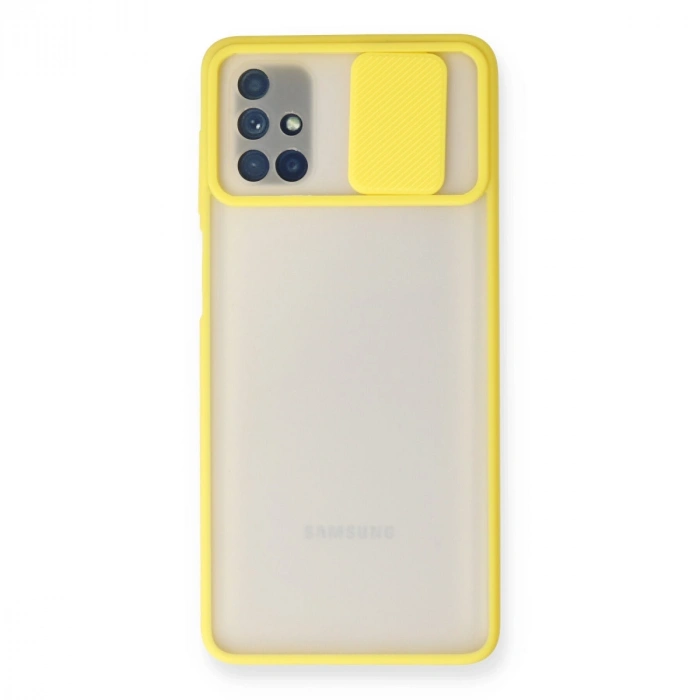 Samsung Galaxy M51 Kılıf Palm Buzlu Kamera Sürgülü Silikon - Sarı
