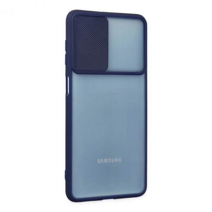 Samsung Galaxy M52 5g Kılıf Palm Buzlu Kamera Sürgülü Silikon - Lacivert