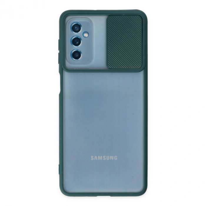 Samsung Galaxy M52 5g Kılıf Palm Buzlu Kamera Sürgülü Silikon - Yeşil