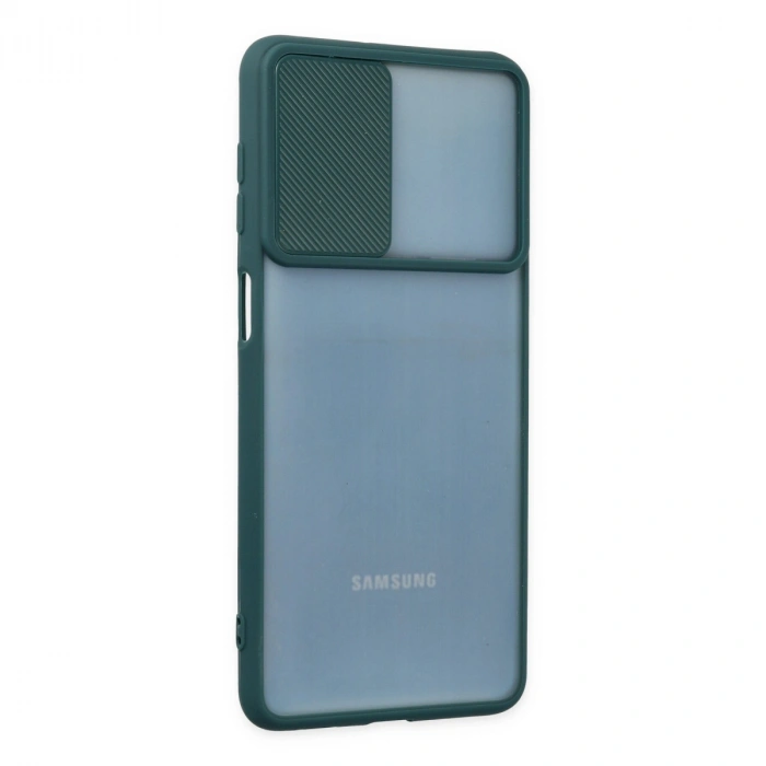Samsung Galaxy M52 5g Kılıf Palm Buzlu Kamera Sürgülü Silikon - Yeşil