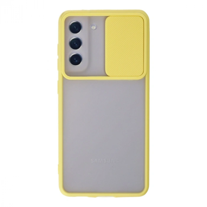 Samsung Galaxy S21 Fe Kılıf Palm Buzlu Kamera Sürgülü Silikon - Sarı