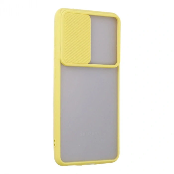 Samsung Galaxy S21 Fe Kılıf Palm Buzlu Kamera Sürgülü Silikon - Sarı