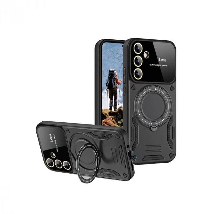 Samsung Galaxy S24 Fe Kılıf Joy Lens Standlı Kapak - Siyah