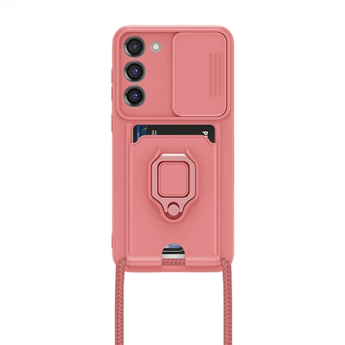 Samsung Galaxy S24 Plus Kılıf Zuma Kartvizitli Yüzüklü Silikon - Pembe