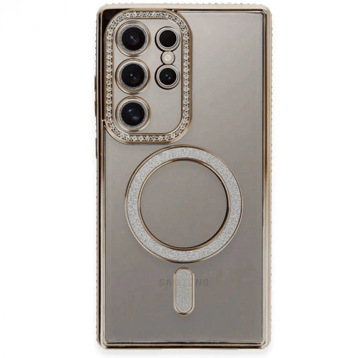 Samsung Galaxy S24 Ultra Kılıf Joke Simli Magneticsafe Kılıf - Gold