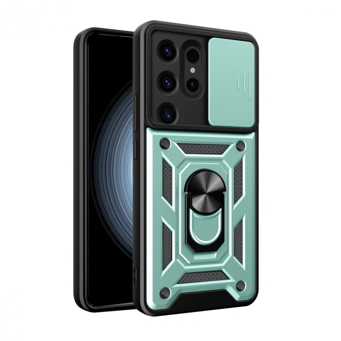 Samsung Galaxy S24 Ultra Kılıf Pars Lens Yüzüklü Silikon - Yeşil