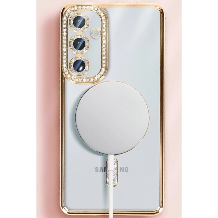 Samsung Galaxy S25 Kılıf Joke Simli Magneticsafe Kılıf - Gold