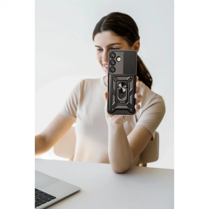 Samsung Galaxy S25 Kılıf Pars Lens Yüzüklü Silikon - Kırmızı