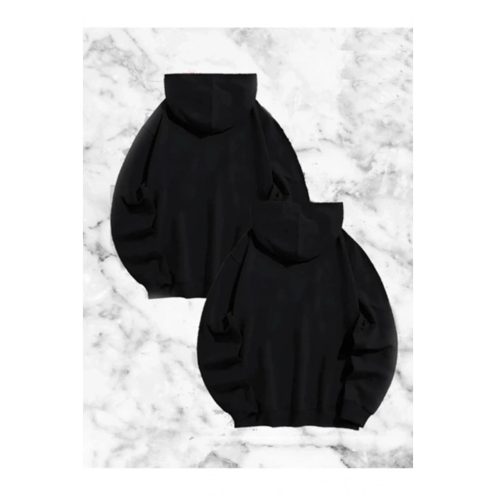 Sevgili Çift Kombini Örümcek Baskılı Kapüşonlu Sweatshirt Hoodie - Siyah