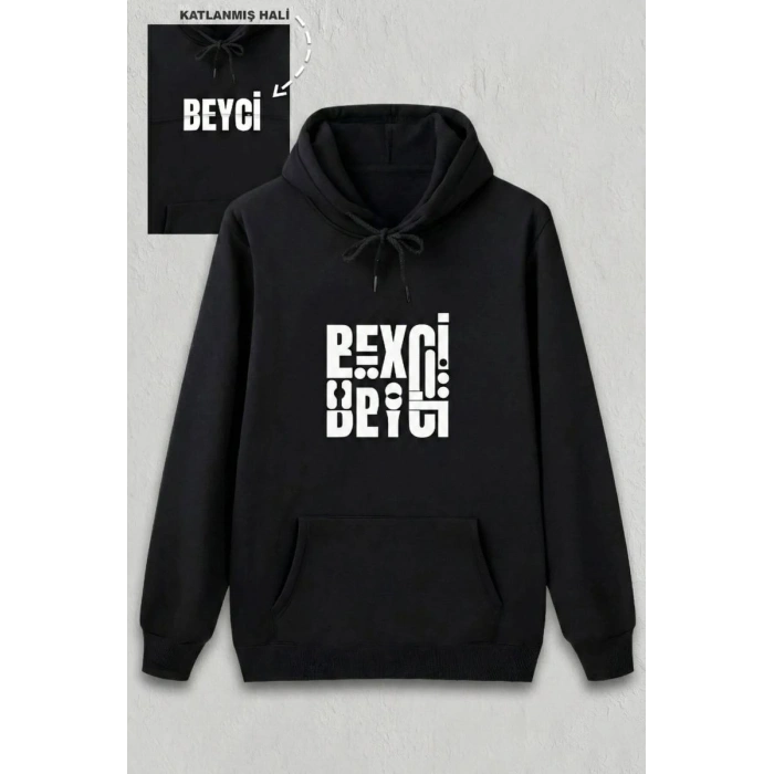 Sevgililer Günü Beyci Hediye Baskılı Oversize Kapüşonlu Sweatshirt - Siyah
