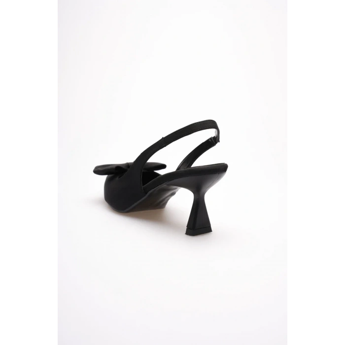 Siyah Fiyonklu Kitten Topuklu Slingback Kadın Ayakkabı TR08MS24A