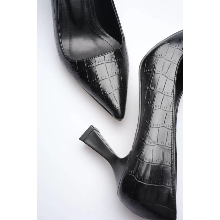 Siyah Kroko Topuklu Kadın Stiletto TR20MS02F
