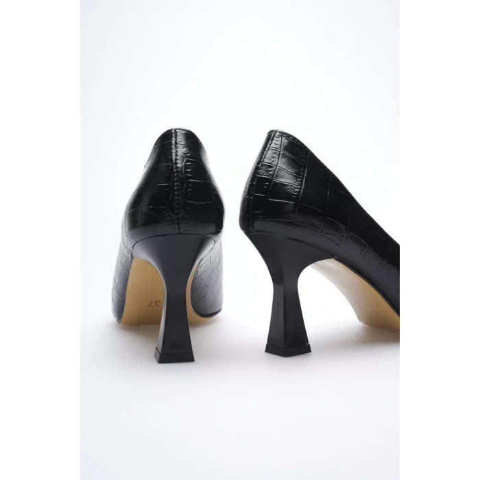 Siyah Kroko Topuklu Kadın Stiletto TR20MS02F
