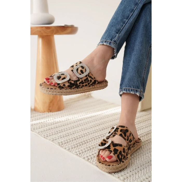 Süet Leopar Taşlı Kadın Terlik TR35MY05E
