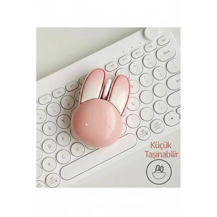 Tavşan Figürlü Kablosuz Mouse Pil Dahil Etiket Hediyeli Pembe