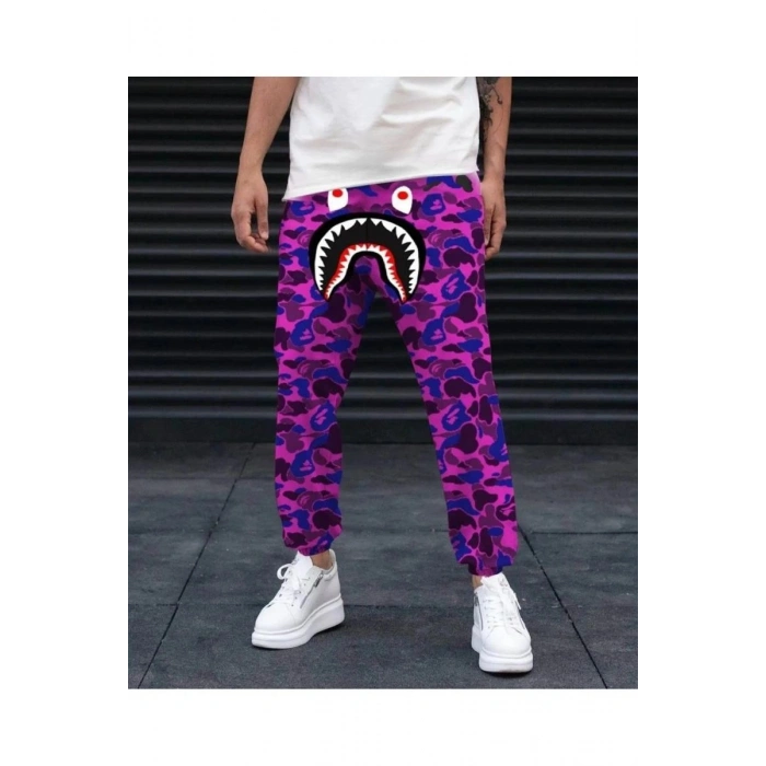 Unisex Pubg Bape x Shark Eşofman Altı - Mor