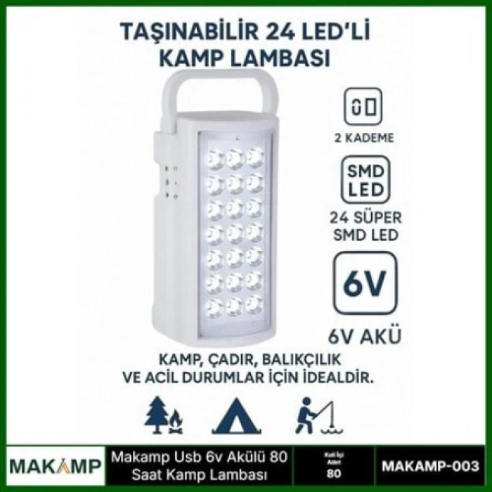 USV 6V AKÜLÜ 80 SAAT KAMP LAMBASI IŞILDAK