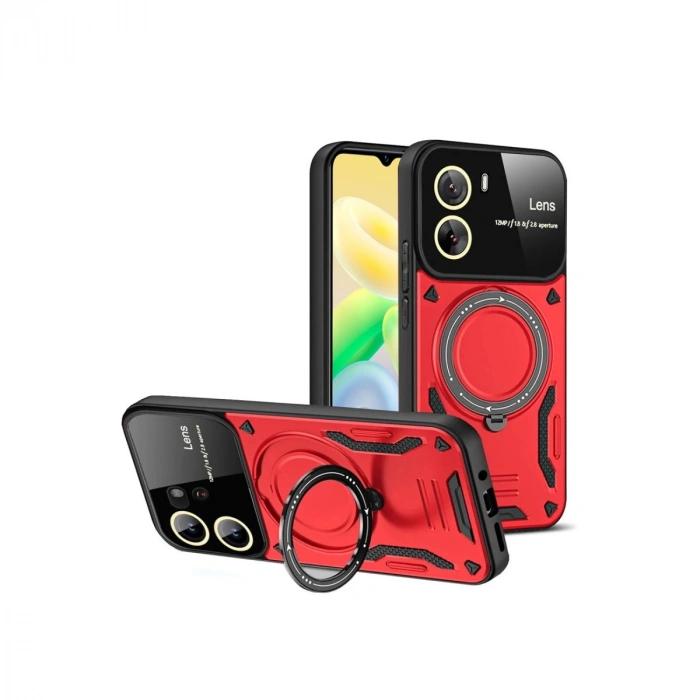 Vivo Y16 Kılıf Joy Lens Standlı Kapak - Kırmızı