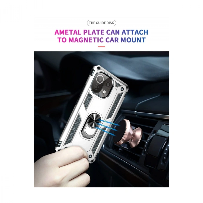 Xiaomi Mi 11 Lite Kılıf Sofya Yüzüklü Silikon Kapak - Gümüş