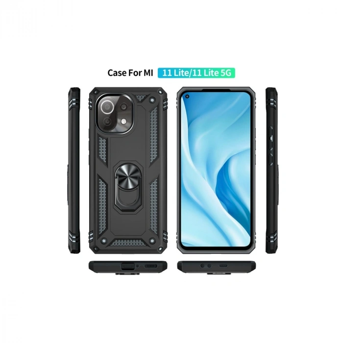 Xiaomi Mi 11 Lite Kılıf Sofya Yüzüklü Silikon Kapak - Siyah