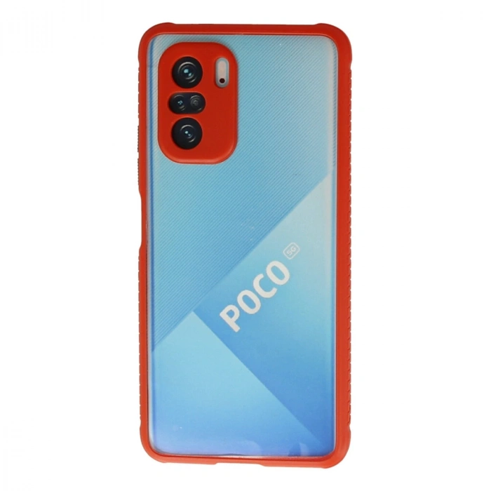Xiaomi Poco F3 Kılıf Miami Şeffaf Silikon - Kırmızı