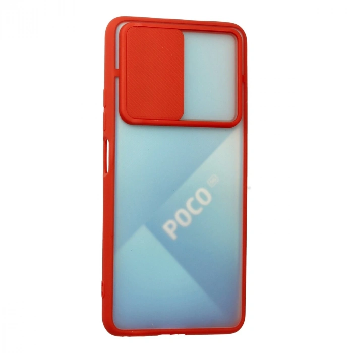 Xiaomi Poco F3 Kılıf Palm Buzlu Kamera Sürgülü Silikon - Kırmızı