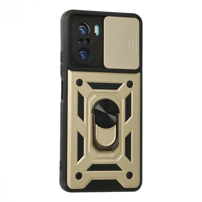 Xiaomi Poco F3 Kılıf Pars Lens Yüzüklü Silikon - Gold