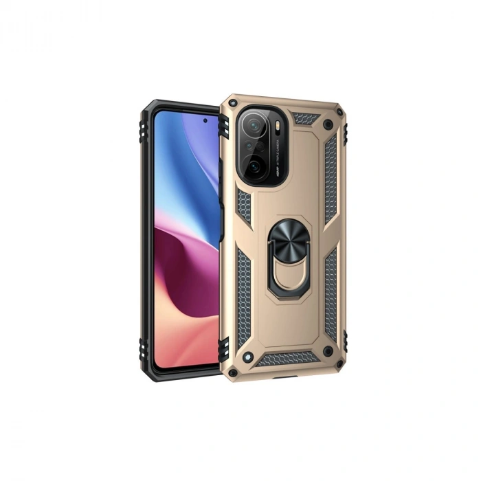 Xiaomi Poco F3 Kılıf Sofya Yüzüklü Silikon Kapak - Gold