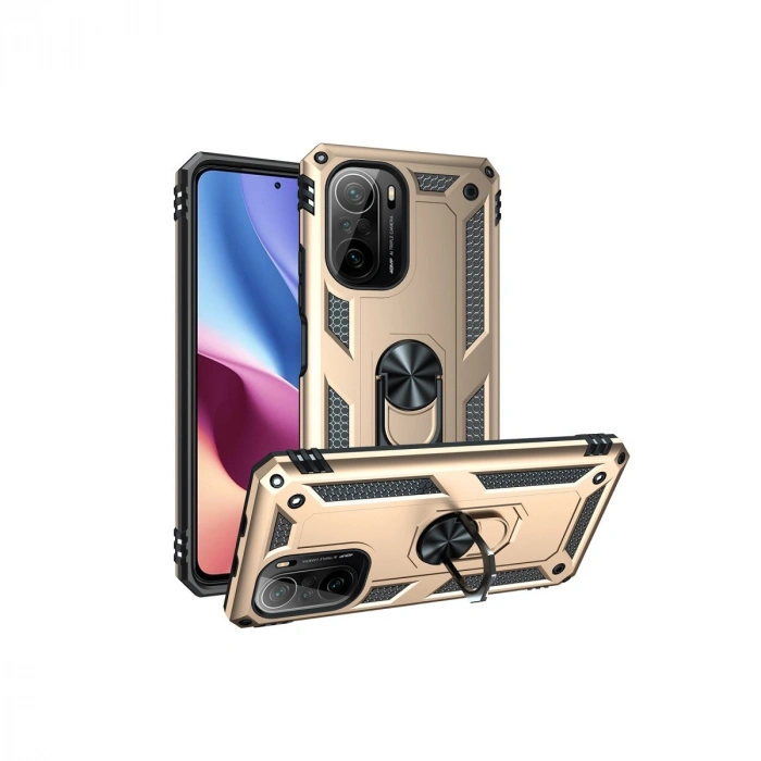 Xiaomi Poco F3 Kılıf Sofya Yüzüklü Silikon Kapak - Gold