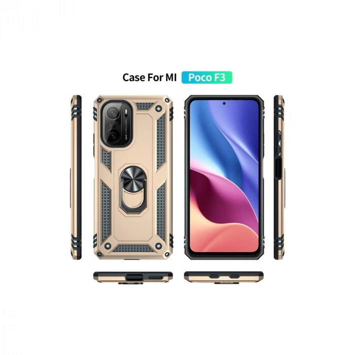 Xiaomi Poco F3 Kılıf Sofya Yüzüklü Silikon Kapak - Gold